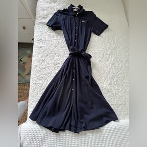 Lacoste Navy Button-Front Tie-Waist Midi Dress
